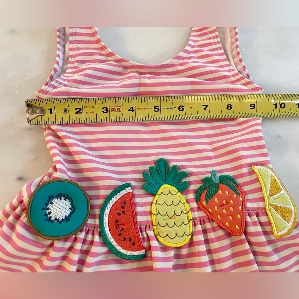 Mini Boden Pink Striped Ruffle Fruit Swimsuit - Picture 4 of 6